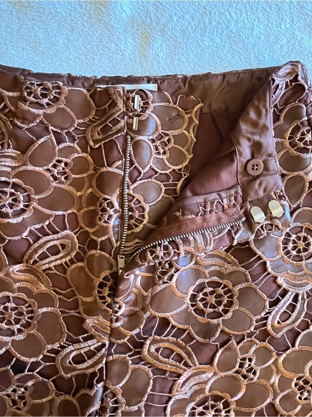 Anthropologie faux leather lace floral shorts Lined. Front zip Chocolate color 6 - Picture 9 of 12